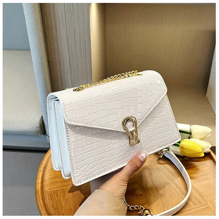 Crocodile Pattern Shoulder Bag | Chain Crossbody & Clutch Luxegan