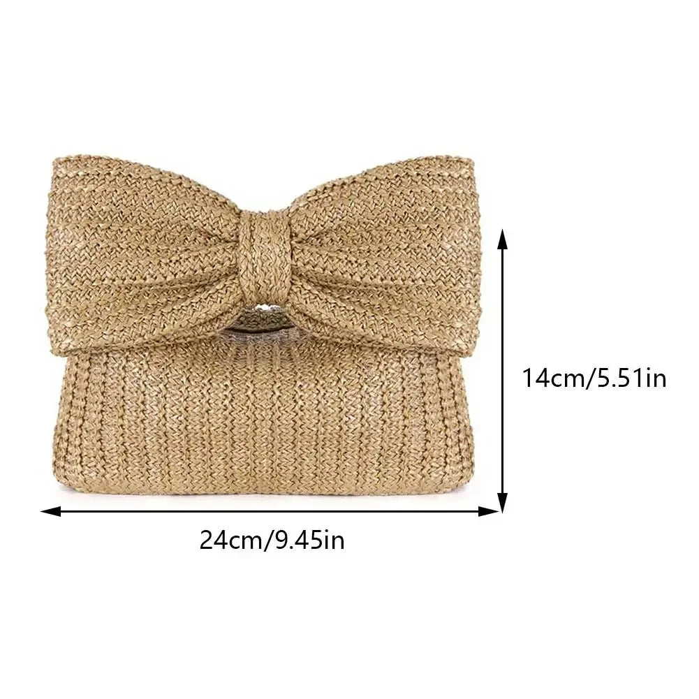 Summer Straw Woven Clutch Bag | Women's Bow Purse Luxury Design Ladies' Evening Handbag Luxegan