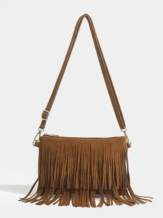 Frosted Tassel Crossbody Bag | Retro Small Square Saddle Bag Luxegan