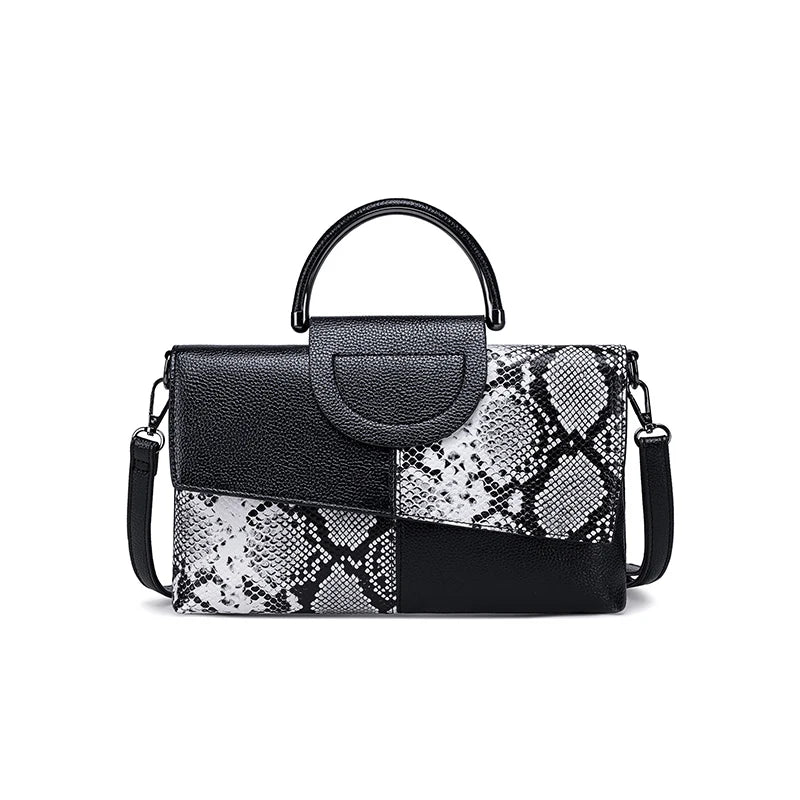 Women's Black PU Leather Shoulder Bag | Stone Print Chain Crossbody & Clutch Luxegan