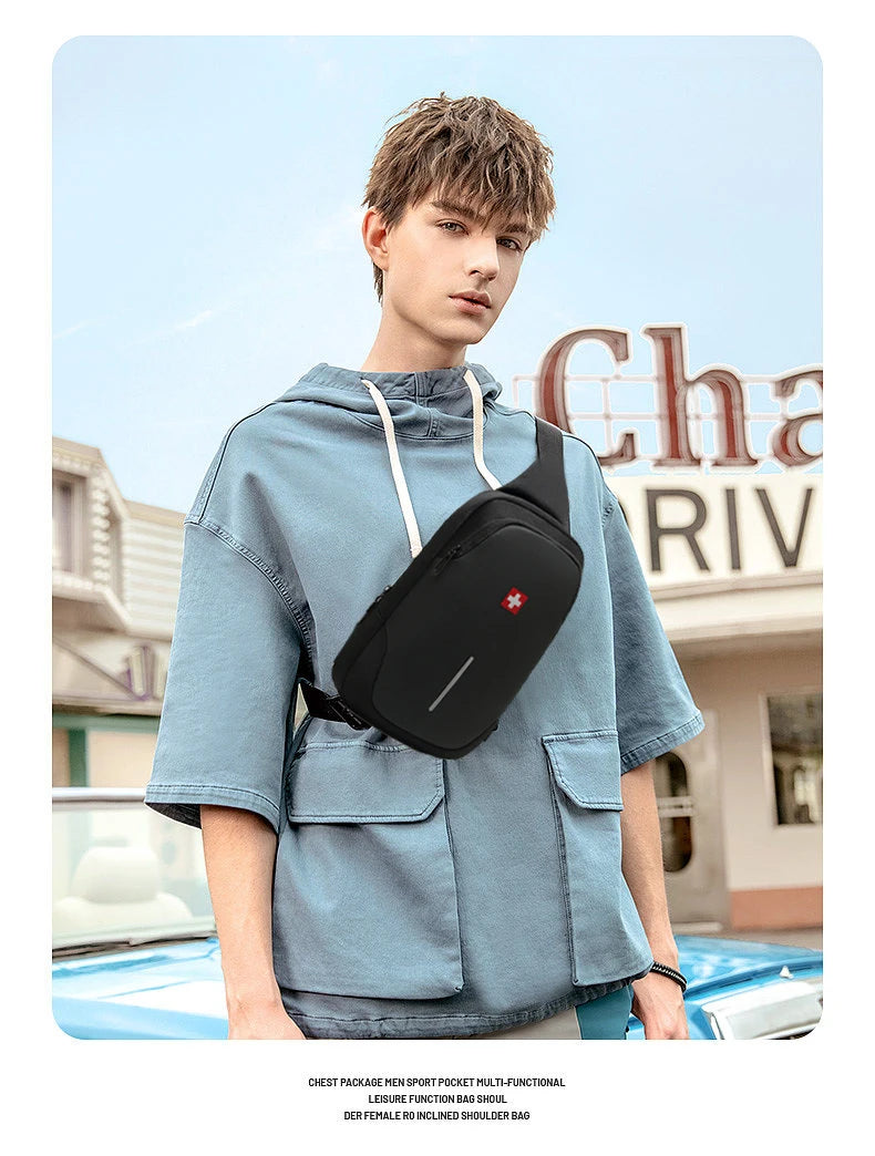 Smart Anti-Theft Waterproof Sling Pack | Sophisticated "Box Chest Bag" Silhouette | Premium Oxford Tech Crossbody Shoulder Bag for Men | Famous Brand Versatile Essential for Modern Urban Commuting Luxegan