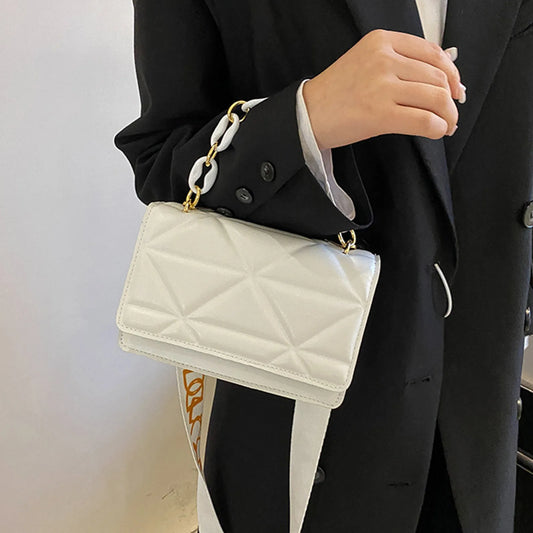 Women’s One-Shoulder Small Square Bag | Sophisticated Simple Printed Messenger | Elegant Baguette Bag for Banquet & Business | "Dignified" Moderate-Hardness Microfiber Leather Purse with Wide-Band Strap Luxegan
