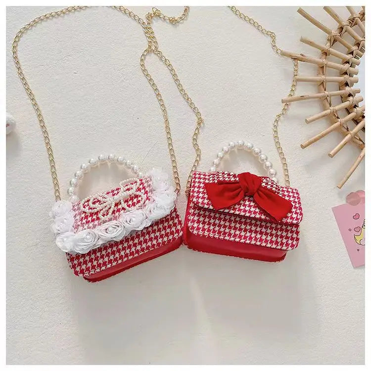 Luxury Pearl Handle Children’s Mini Shoulder Bag | Sweet Bow & Flower Girl Messenger Bag | Fashion Square Shell Purse for Girls (Model z122711) Luxegan