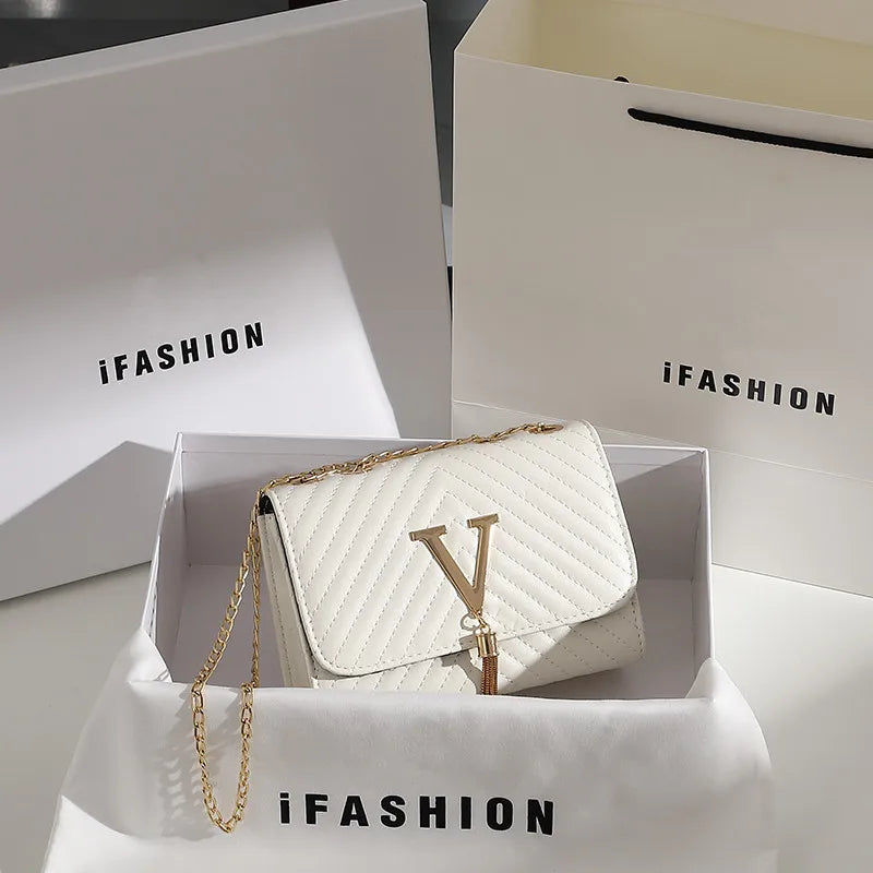 PU Leather Geometric Flap Bag | Moderate Hardness Sequined Embroidery Chain Clutch Luxegan