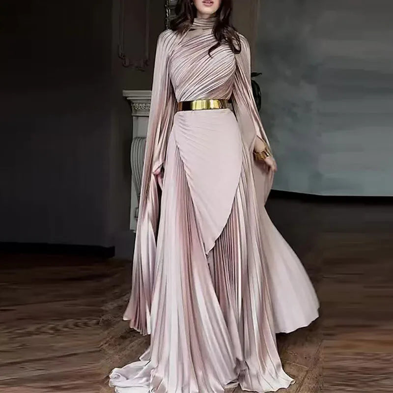 Women's Turtleneck Flare Sleeve Hollow-Out Maxi Dress Luxegan