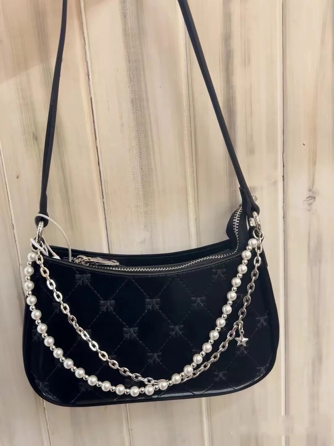 Women's Shoulder Bag | Elegant Cute Bow Pearl Chains & Embroidery Handbag (Casual Leather Korean Fashion Female Handbag) Luxegan