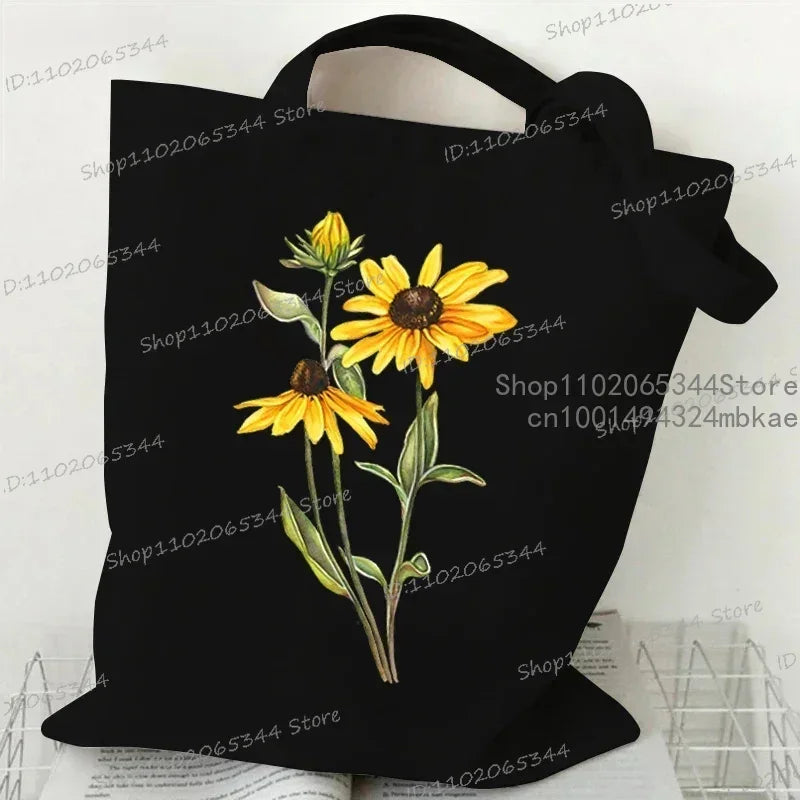 Fashion Canvas Tote Bag Oil Painting Wildflowers Print Lady Shoulder Shopping Bag | Plant Style Daisy Vintage Flower Women Handbag Luxegan