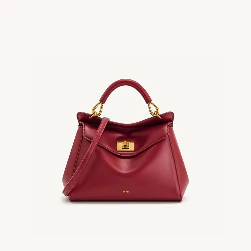 Lucia Lock Premium Leather Crossbody | Versatile Underarm Shoulder Bag & Purse | High-End Genuine Cowhide Satchel with Adjustable Strap (Temperament Collection) Luxegan