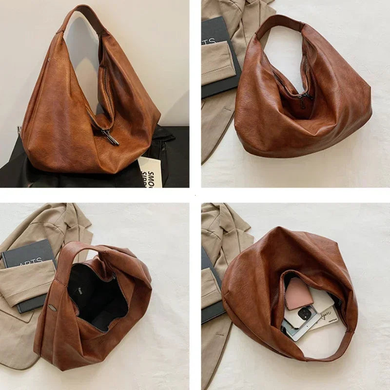 Big Black Shoulder Bag | Large Hobo Shopper Bag & Soft Leather Crossbody Handbag Luxegan