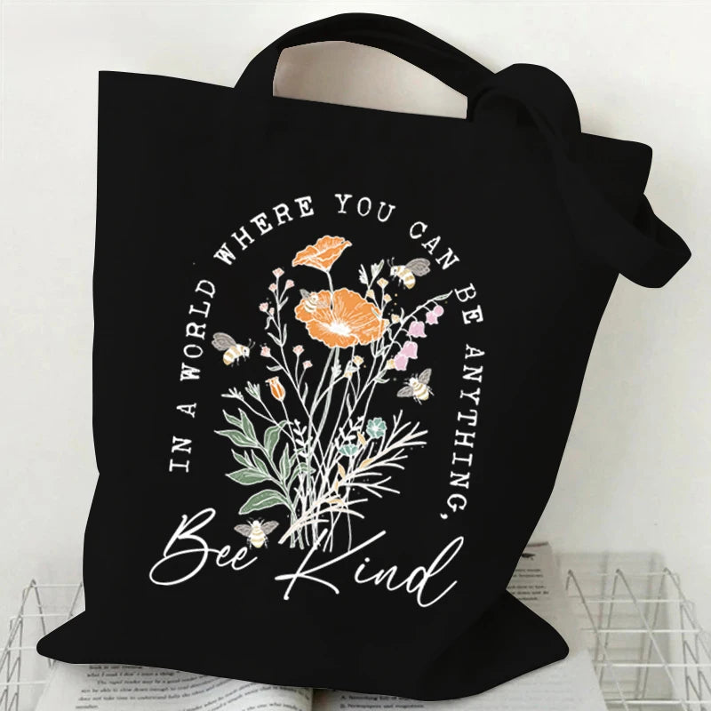 "Spread Kindness" Sunflower Bee Canvas Tote Bag | Versatile Underarm Shoulder Handbag for Commuter, Work & Student Luxegan