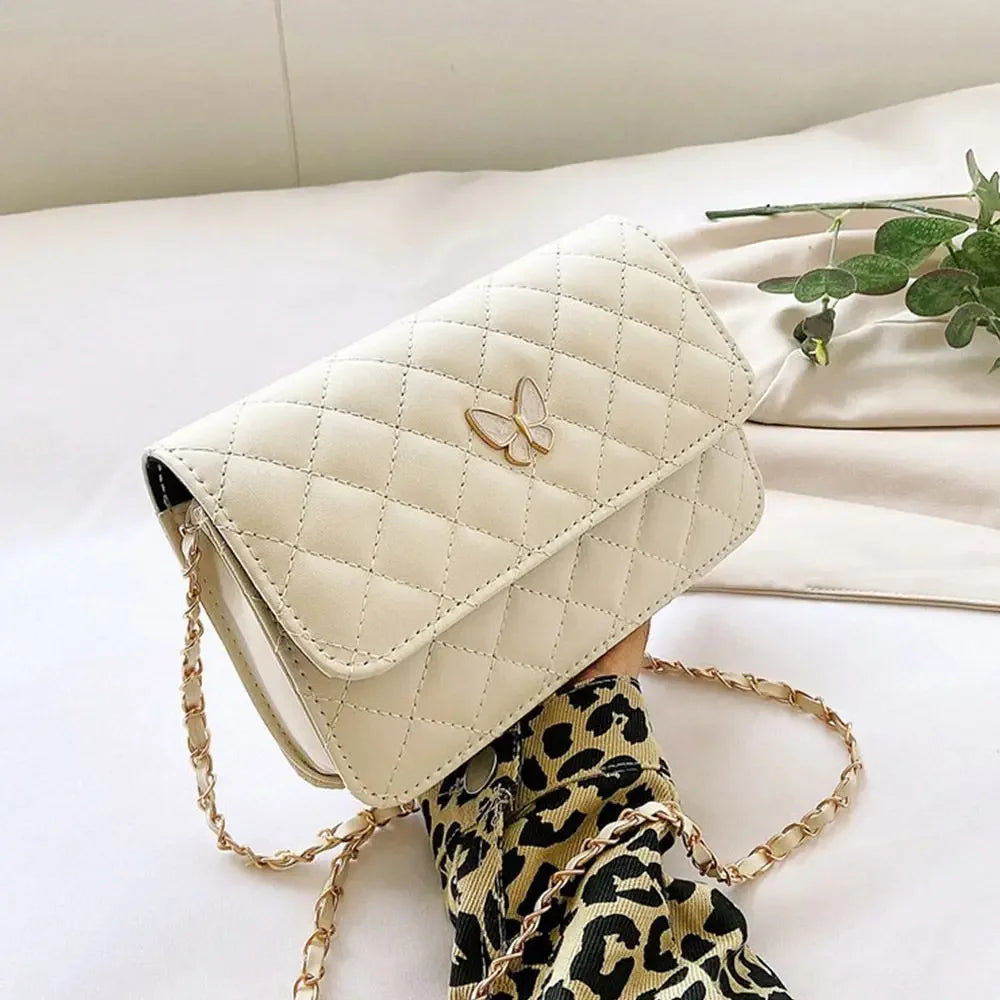PU Leather Shoulder Bag Classic Style | Diamond Pattern Chain Bag & Women's Trendy All-Match Crossbody Bag (Mini Korean Style) Luxegan