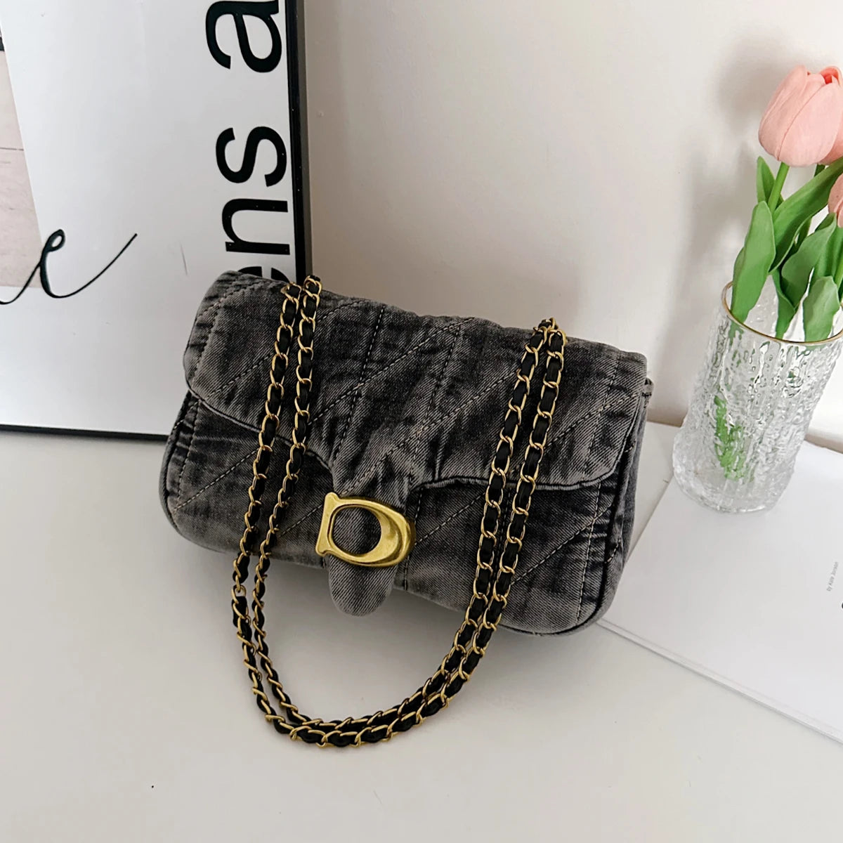 Hong Kong Style Retro Distressed Denim Shoulder Bag | Soft Versatile Commuter & Daily Work/School Satchel Luxegan