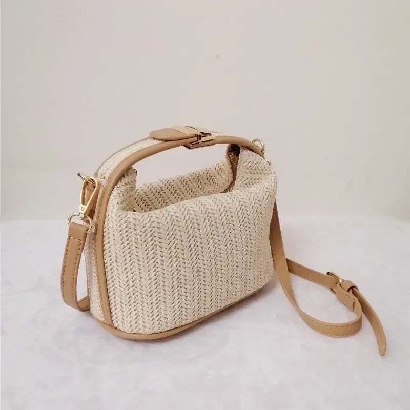 Polyester Knitting Bucket Bag | Soft Bohemian Summer Woven Beach Tote Luxegan