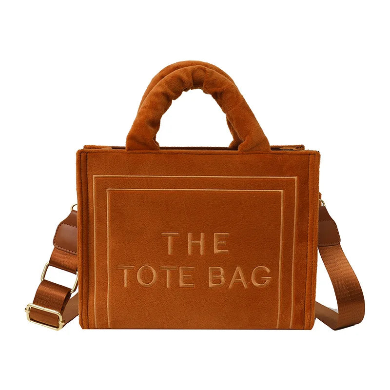 Women’s Khaki Velour Tote Bag | Original Letter Print Medium Square Handbag | Premium Corduroy Ladies’ Shopper & Versatile Shoulder Bag Luxegan