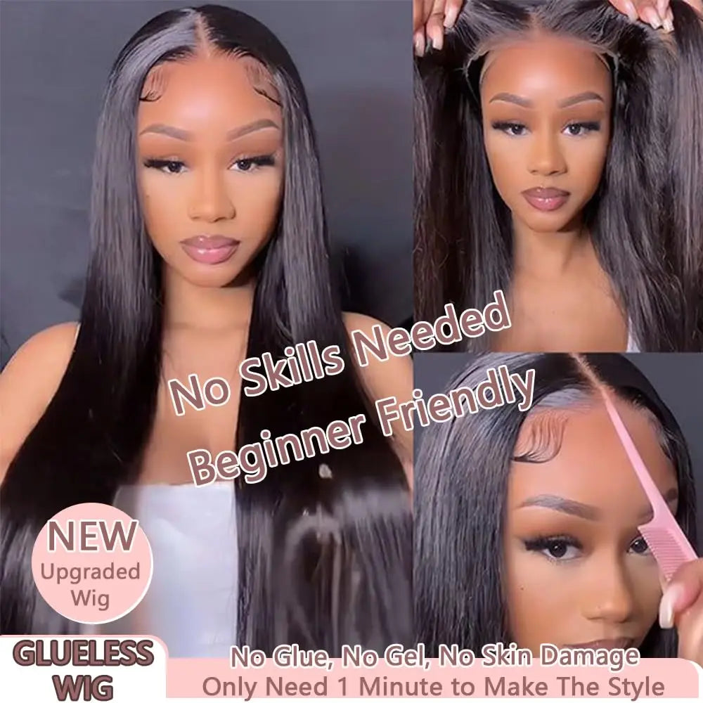 Bone Straight Glueless Lace Closure Wig | 180% Density Pre-Cut & Pre-Plucked Swiss Lace Wig | 100% Brazilian Remy Human Hair 6x4 or 5x5 Wear-and-Go Straight Wig for Women Luxegan