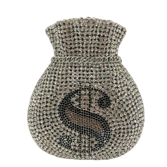 Lucky Coin Drawstring Evening Clutch | Sophisticated Diamond & Sequined Money Bag | Elegant Hollow-Out Gala Purse | "Dignified" Structured Metallic Handbag for High-Fashion Parties Luxegan
