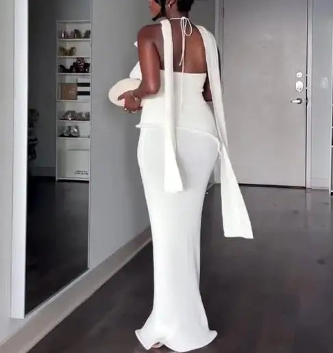 Halter Neck Backless Maxi Dress | Sleeveless Slim Fit Hip-Hugging Elegant Long Dress Luxegan