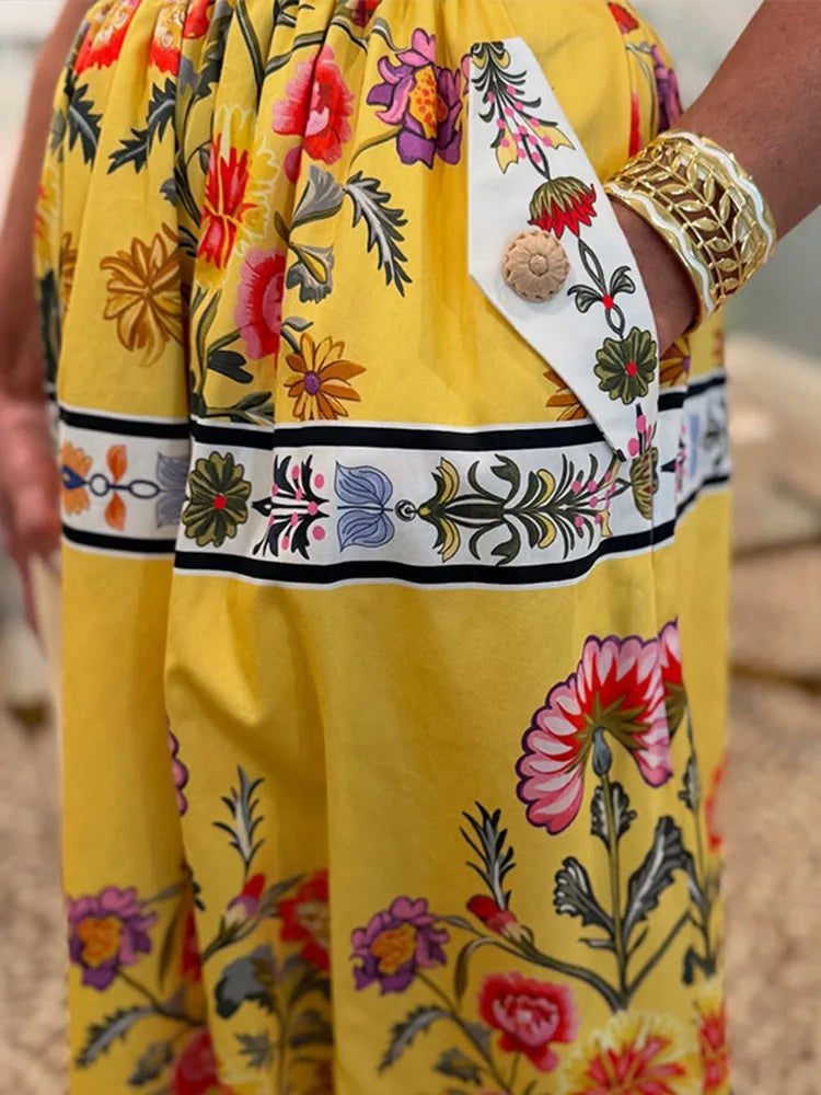 Women's Floral Print Slip Dress – Ankle-Length A-Line Beach Dress Luxegan