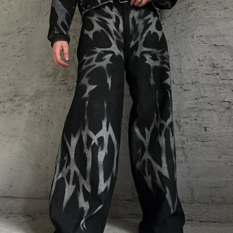 Printed Gradient Pattern Trousers | Sophisticated Mid-Waist Wide-Leg Silhouette | Elegant "Full-Length" Leisure Pantalons | "Dignified" Button Fly Casual Bottoms for Radiant Versatile Styling Luxegan