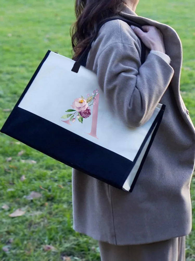 Vintage Purple Flower Series Canvas Bag | Large Capacity Reusable Jute Shopping Tote | Fashionable Imitation Sack Handbag & Casual Grocery Organizer (Unisex) Luxegan