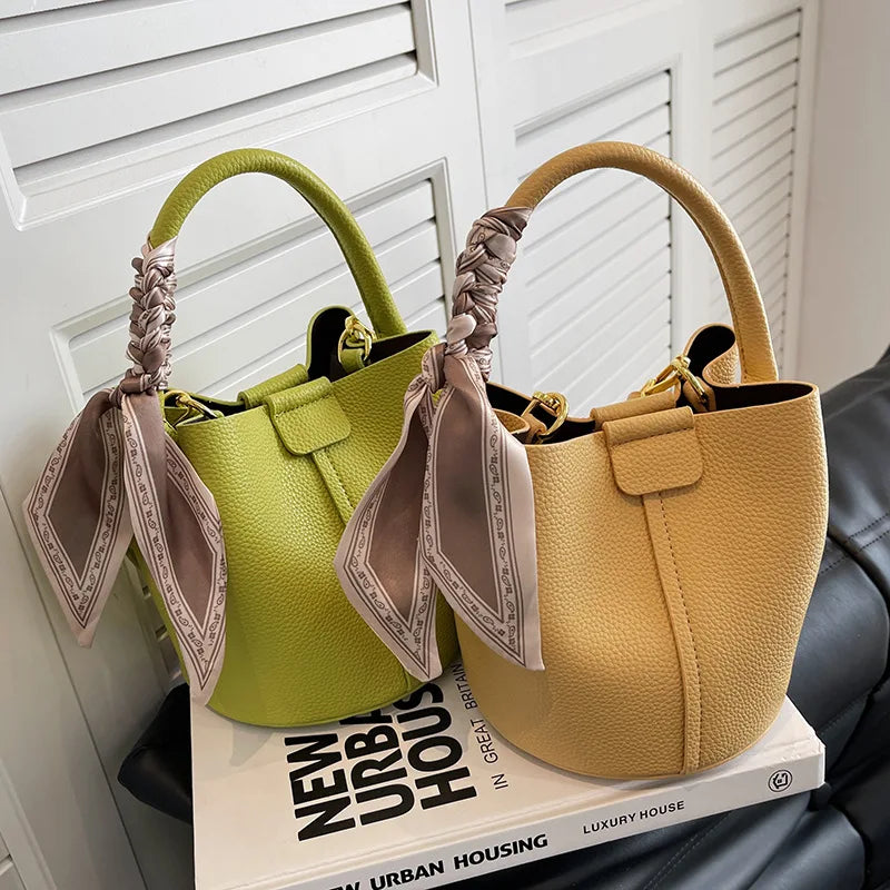 Fashion Women’s Bucket Bag | Autumn/Winter Luxury Brand Design Crossbody Bag | High-End PU Leather Portable Handbag | Sophisticated Minimalist Shoulder Bag with Interior Slot Pocket Luxegan