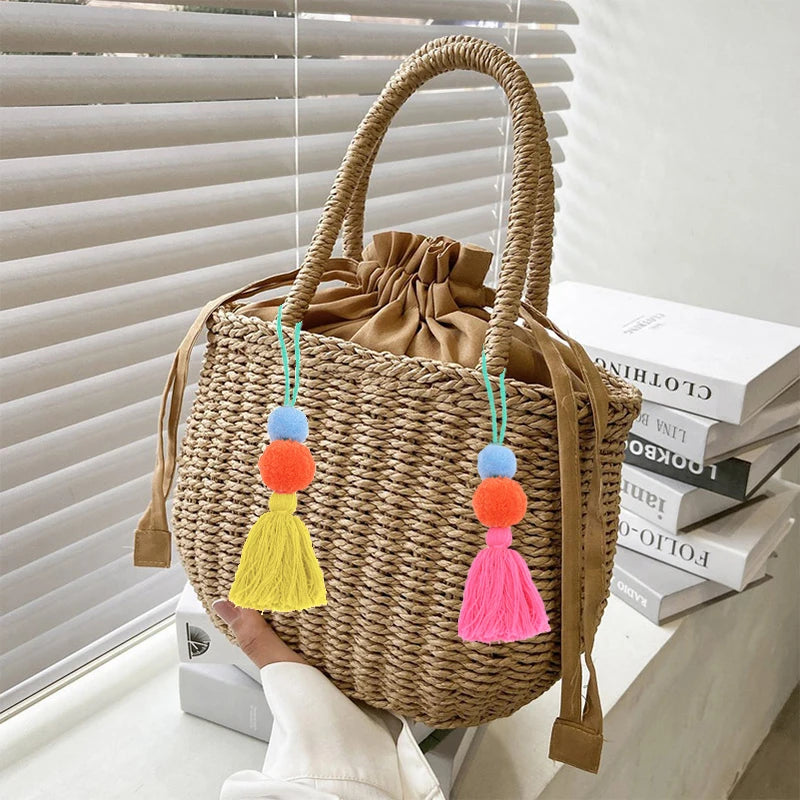 Women’s Summer Straw Rattan Handbag | Sophisticated Woven Small Clutch & Basket Bag | Elegant Retro Beach Vacation Tote | "Dignified" Soft Bucket Purse for Versatile Holiday Styling Luxegan