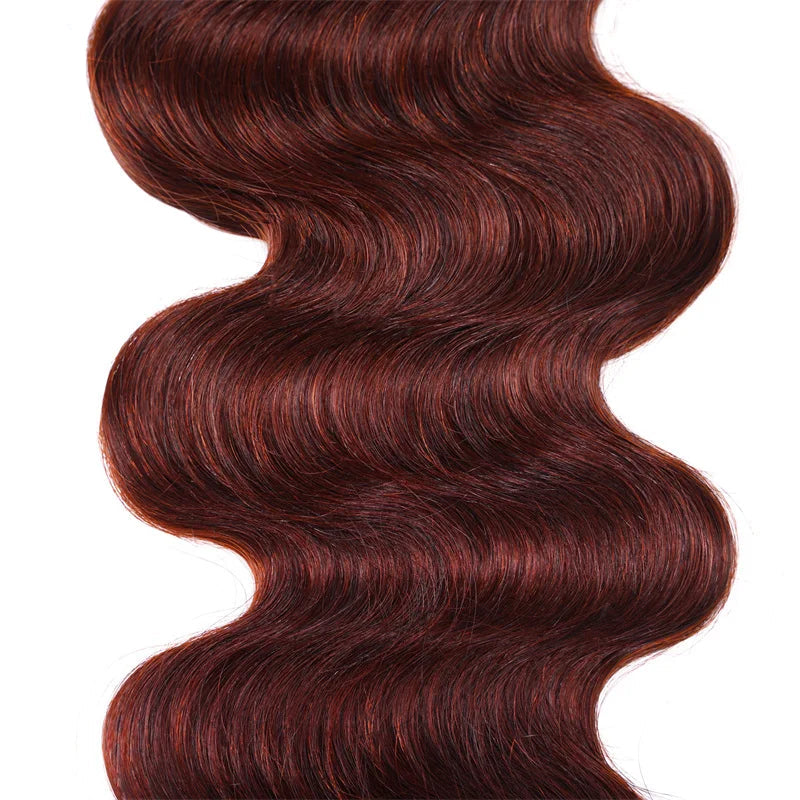 Grade 12A Reddish Brown Brazilian Body Wave Hair System | Autumn-Inspired Copper Tone 3 Bundles Pack | Professional 4x4 Transparent Lace Closure | Premium Remy Human Hair Weft Collection for Full-Volume Custom Installs Luxegan