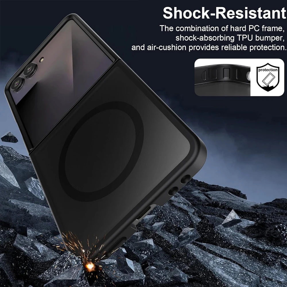 Funda Transparente Magnética para Teléfono Móvil UYUXIO para Samsung Galaxy Z Flip 7, Carcasas de Carga Inalámbrica, Cubierta Delgada Resistente con Imán