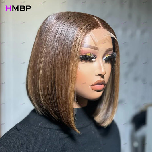 Straight Bob Wig Highligt Color Super Double Drawn 13x4/13x6 HD Glueless Lace Frontal Wigs Human Hair 5x5 HD Lace Closure Wig