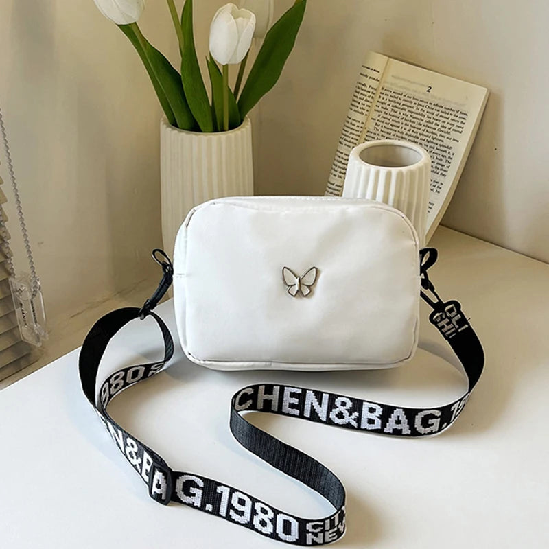 Lingge Embroidery Camera Bag | Soft Nylon Crossbody Messenger Purse Luxegan