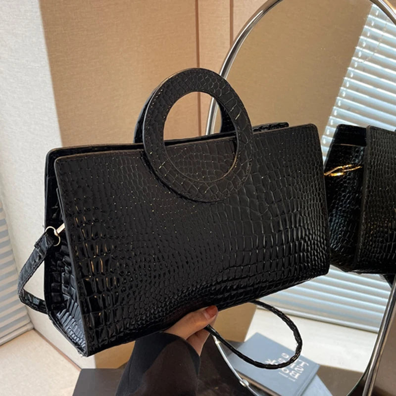 Luxury Crocodile Pattern Women's Handbag | Fashion Shoulder & Crossbody Bag (Famous Brand Designer PU Leather, Large Capacity) Luxegan