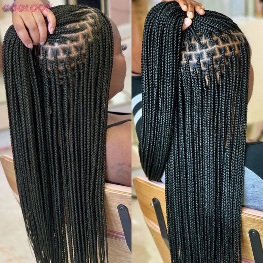 36 Inch Knotless Box Braids Cornrow Wig | 360 Full Lace | Square Parts