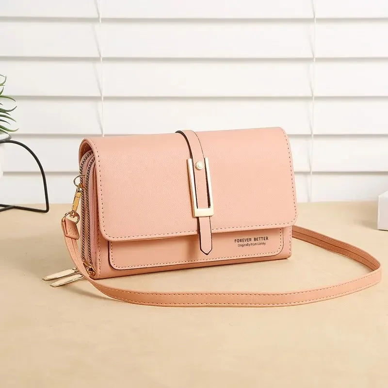 Leather Women's Mobile Phone Bag | Fashionable Multifunctional Small Square Bag (Trendy Retro Shoulder Bag) Luxegan