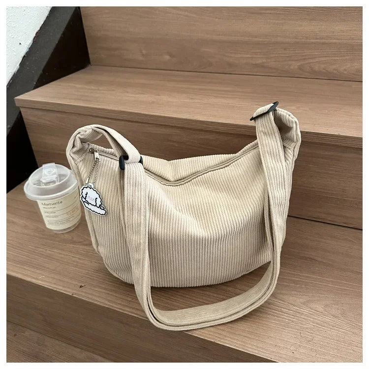 Corduroy "Lazy Wind" Dumpling Bag | Japanese Literary & Korean Casual Handbag Luxegan