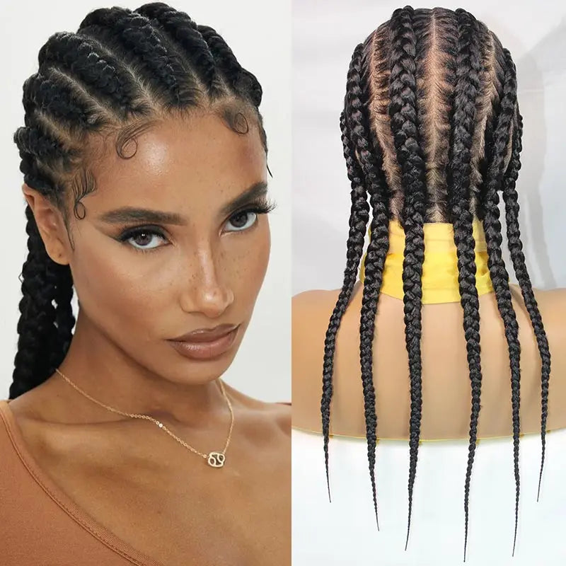 20-36 Inch Jumbo Box Cornrow Faux Locs Wig | Full Lace
