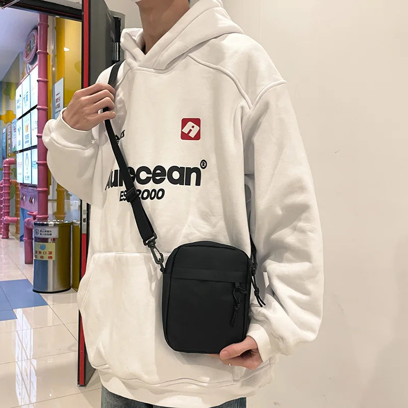 Durable Oxford Mini Shoulder Bag | Sophisticated Black Mobile Phone Bag & Waist Pack | Elegant Men's Crossbody Box Bag | "Dignified" Soft Man-Bag for High-Performance Urban Utility Luxegan