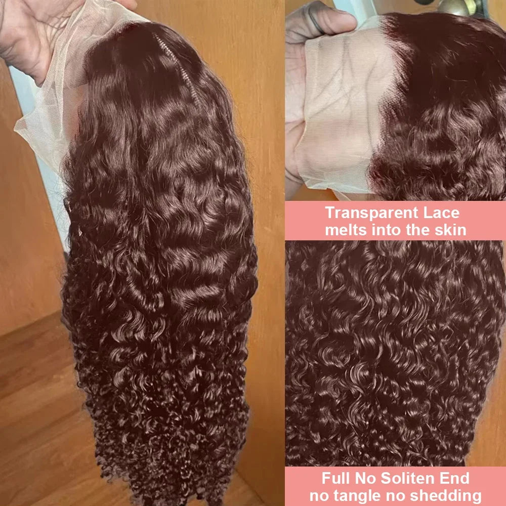 30 & 34-Inch Chocolate Brown Deep Wave HD Lace Wig | Sophisticated 200% Density 13x4 Transparent Frontal | Elegant "Virgin Brazilian" Silhouette | "Dignified" Pre-Plucked Curly Human Hair for Radiant Versatile Styling Luxegan