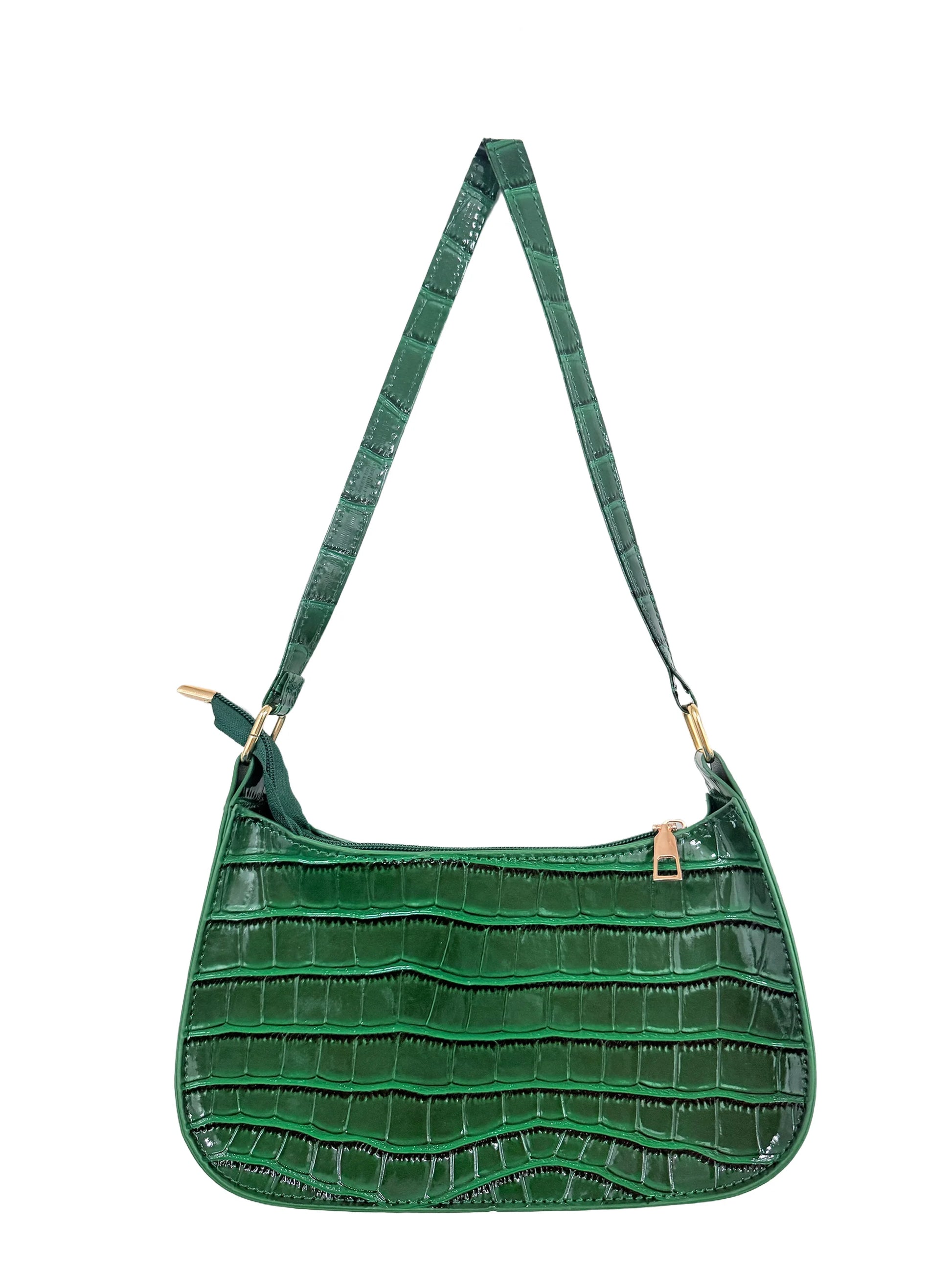 Hard Patent PU Leather Baguette Bag | Vintage Designer Hobos Underarm Bag Luxegan