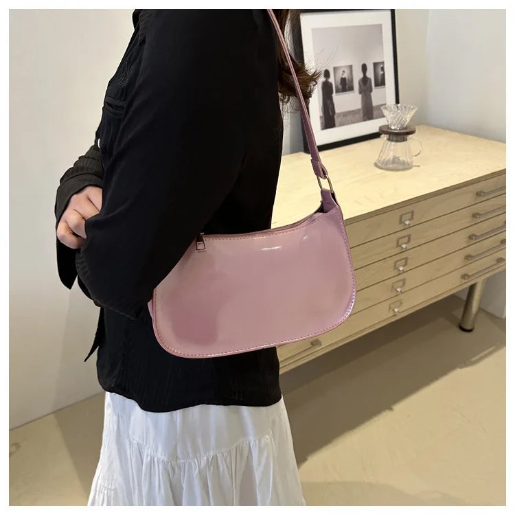Soft Patent Leather Hobo Shoulder Bag | Korean Fashion Commuting Bag Luxegan