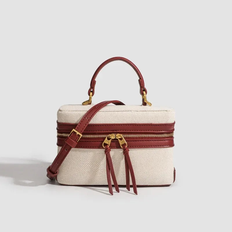 Fashion Box Women’s Handbag | Sophisticated Designer Thick Canvas Shoulder Bag | Elegant Casual Spring & Summer Crossbody | Luxury Small Square Purse with "Dignified" Structured Frame Luxegan