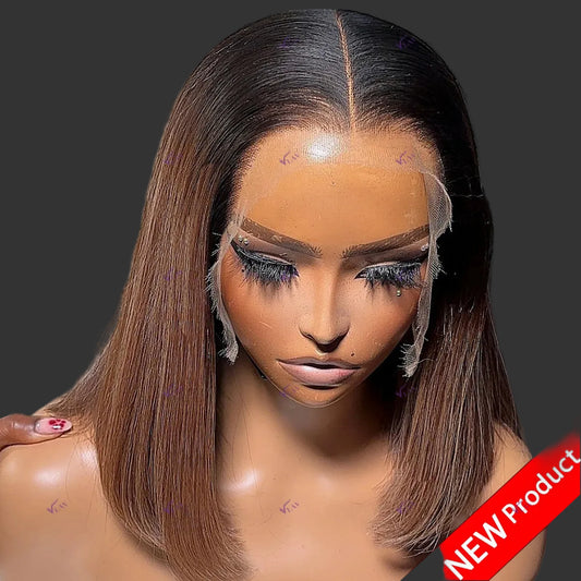 Ultra-High 400 Density Brown Straight Bob HD Lace Wig | Sophisticated 360 Full Lace & 13x6 Frontal | Elegant "Brazilian Remy" Silhouette | "Dignified" Pre-Plucked Wear-and-Go Human Hair for Radiant Versatile Styling Luxegan