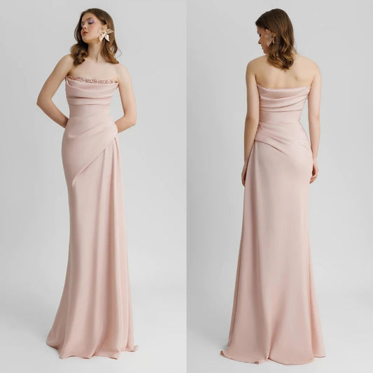 Vestidos personalizados de Jiayigong para ocasiones especiales, estilo moderno sencillo, sin tirantes, corte en A, con abalorios y pliegues, hechos a medida.