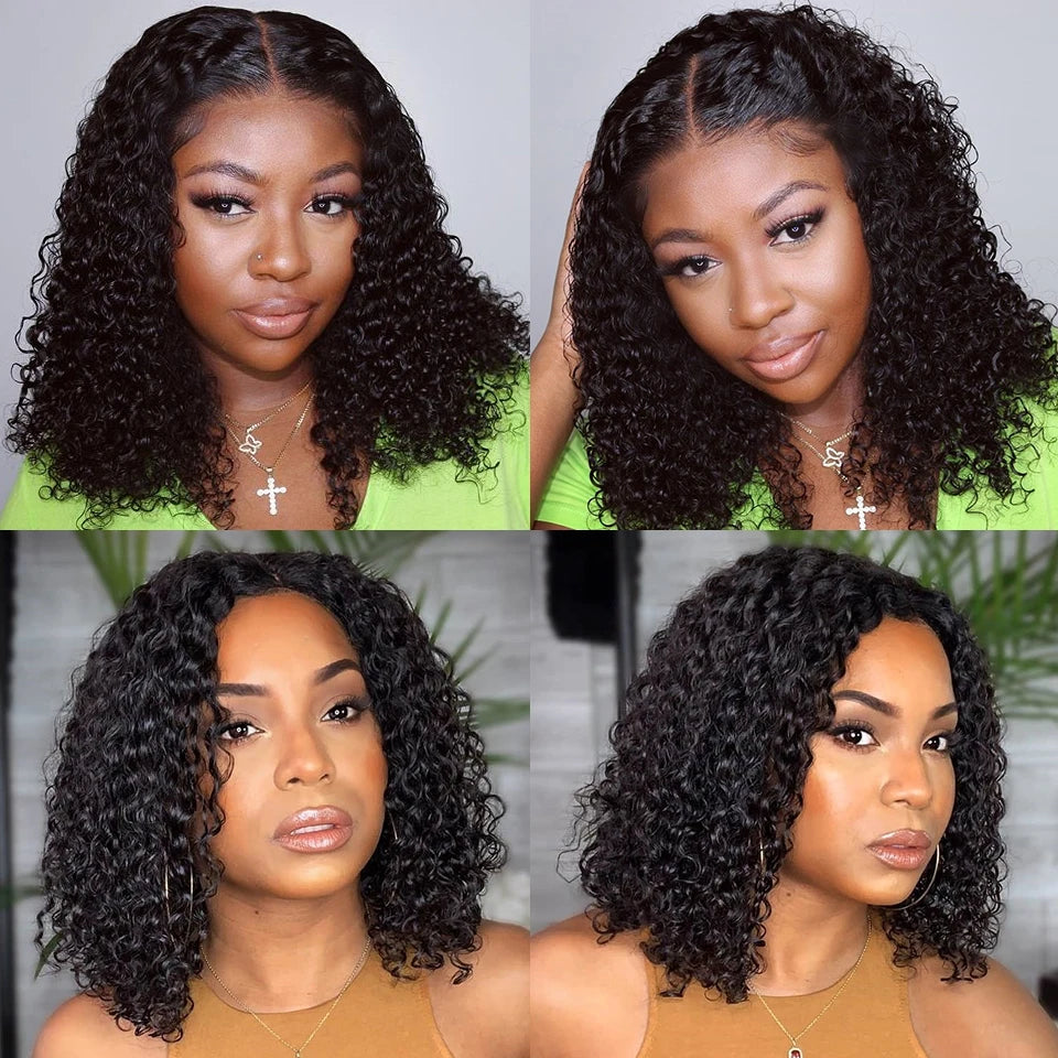 Glueless Kinky Curly Bob Wig | 13x4 Transparent Lace Front Brazilian Human Hair (Ready To Go) Luxegan