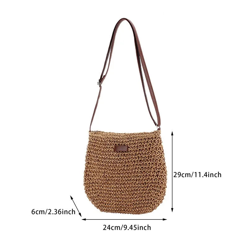 Woven Summer Fashion Straw Bag | High Quality Beach Holiday Crossbody Bag (Large Capacity Shopping Shoulder Handbag for Women) Luxegan