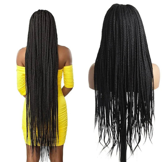 Synthetic 36 inch Lace Front Knotless Braided Wigs Black Box Braid Wig with Baby Hair Blended Lace Frontal Box Braided Luxegan