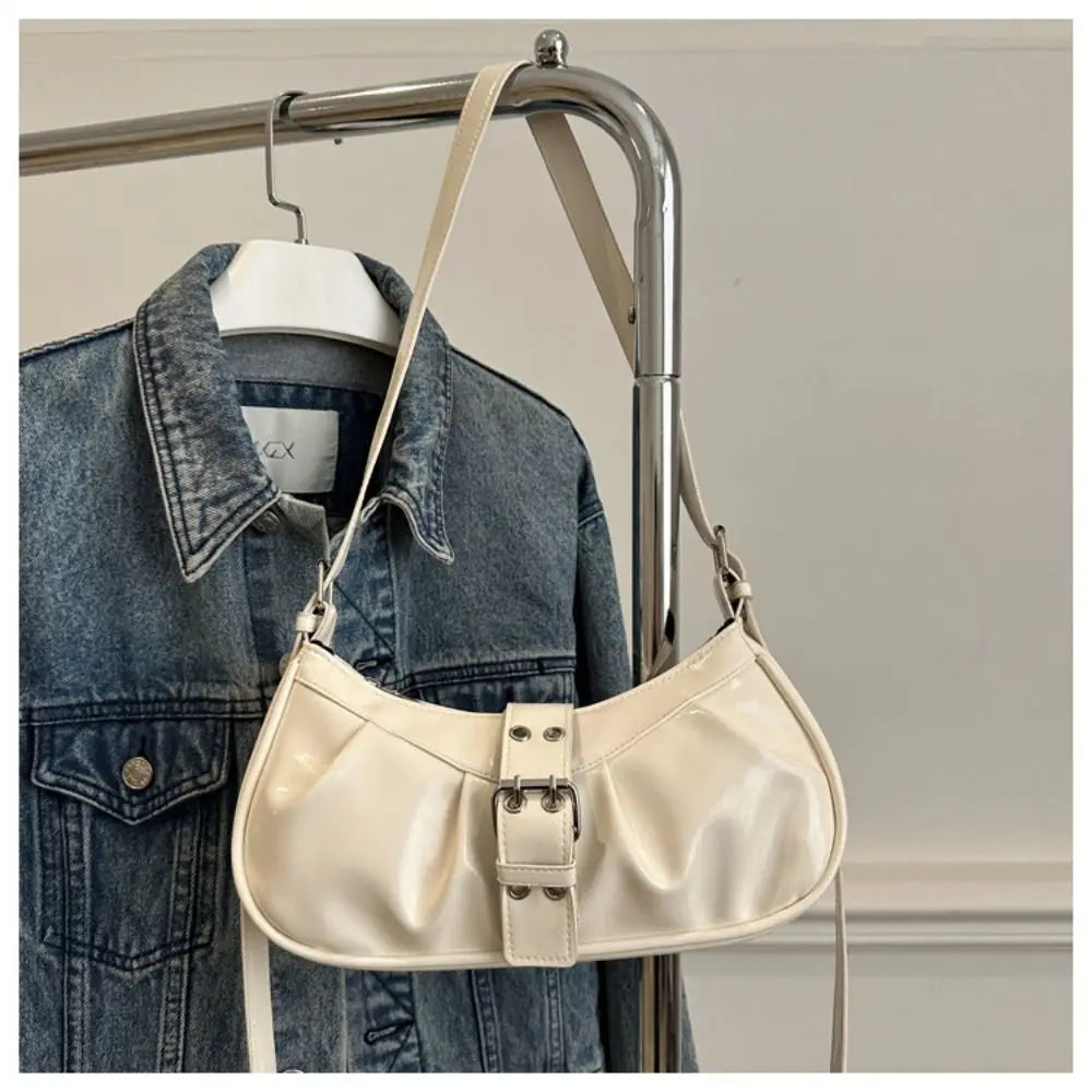 Gothic Y2K Buckle Armpit Bag | Retro Square PU Leather Crossbody Luxegan