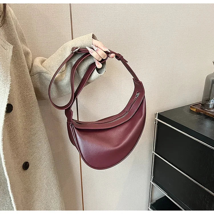 Stitched Saddle Shoulder Bag | High Capacity PU Leather Handbag Luxegan