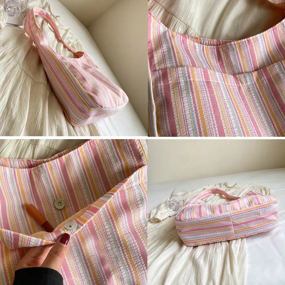 Pleated Striped Cloth Bag | Bento & Storage Bag Luxegan