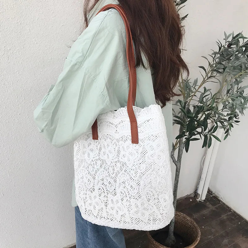 Bucket Shoulder Bag for Women | Lace Summer Korean Lace Elegant Women Tote & Shopping Female Bags (Lady Handbag & Female Beach Bag) Luxegan
