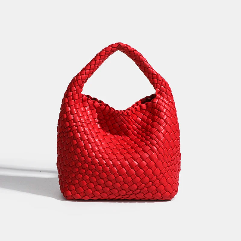 PU Woven Composite Bucket Bag | Soft Fashion Criss-cross Tote Luxegan